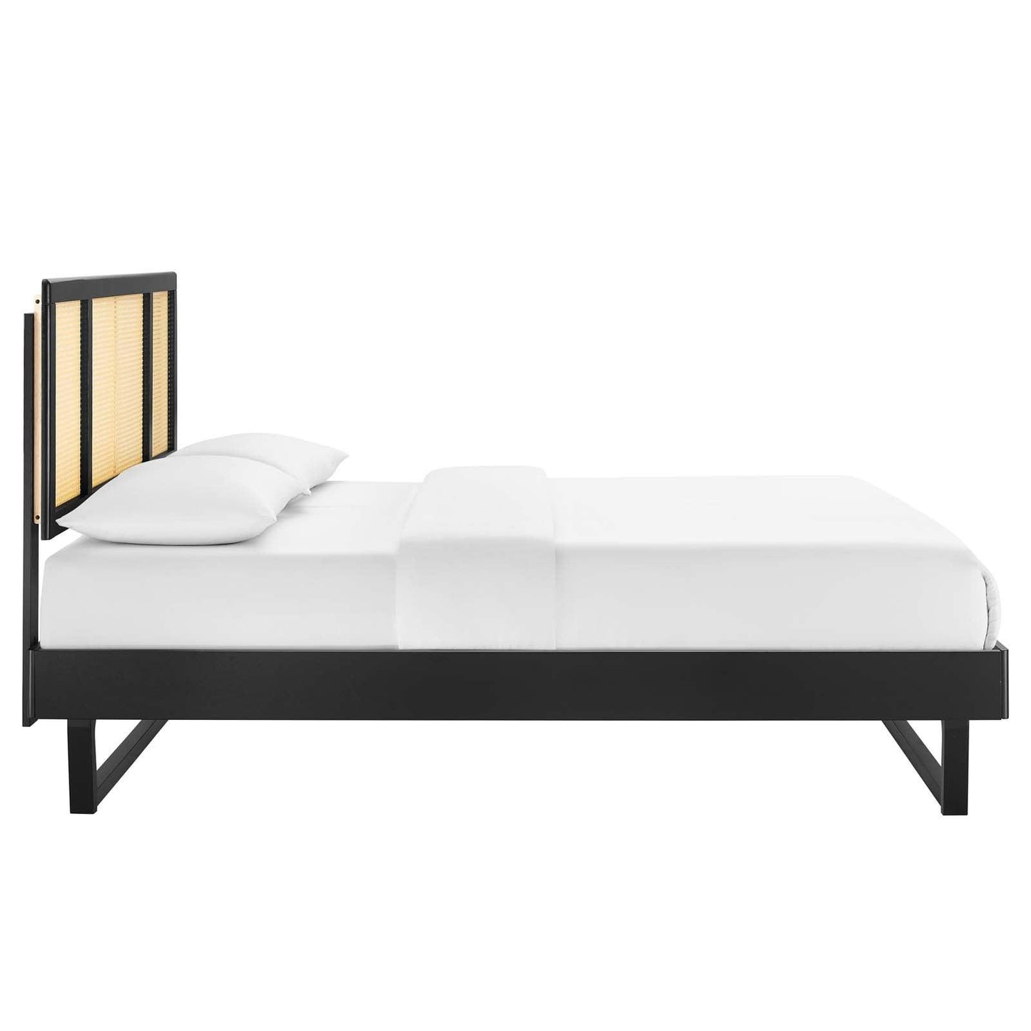 Modway Kelsea Cane and Wood King Platform Bed With Angular Legs FredCo