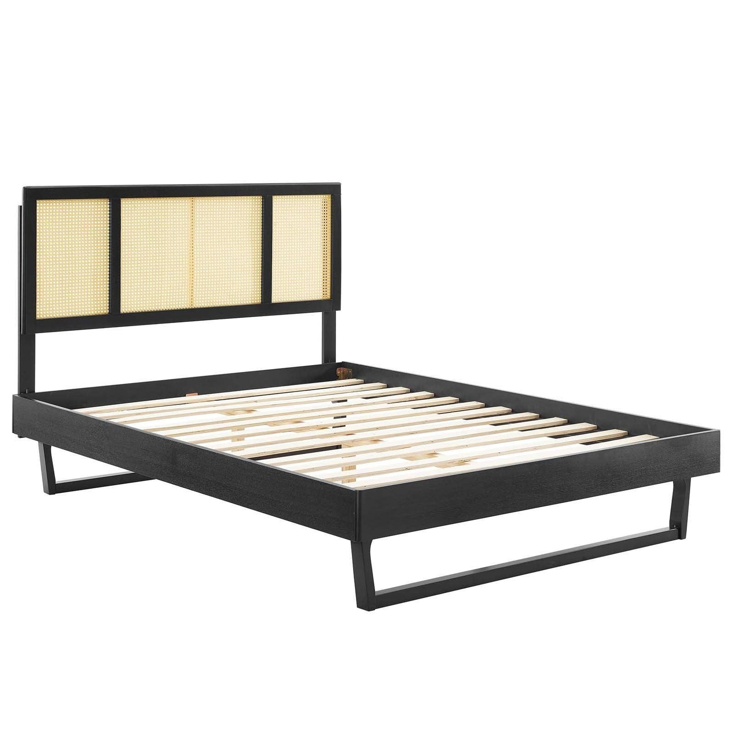 Modway Kelsea Cane and Wood King Platform Bed With Angular Legs FredCo