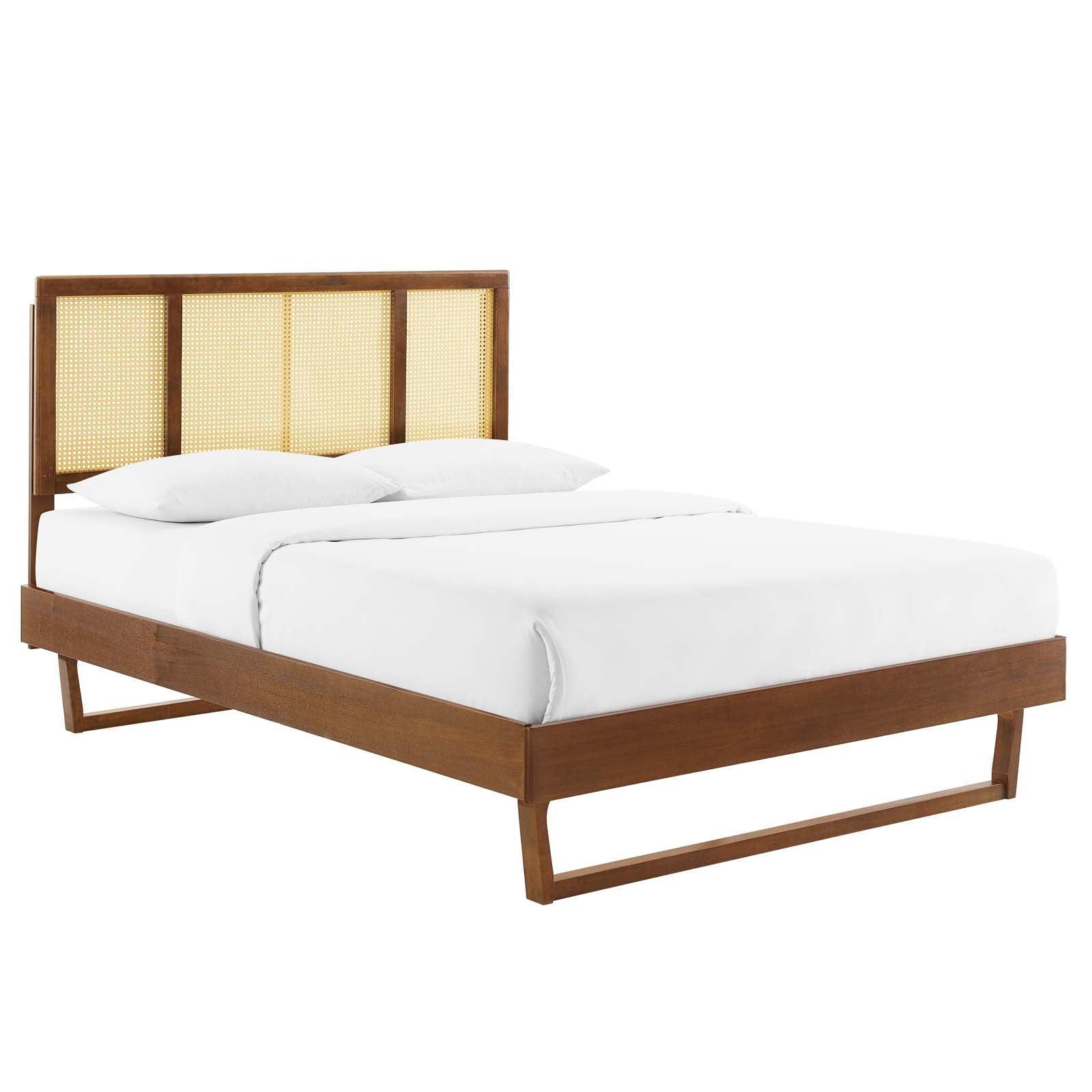 Modway Kelsea Cane and Wood King Platform Bed With Angular Legs FredCo