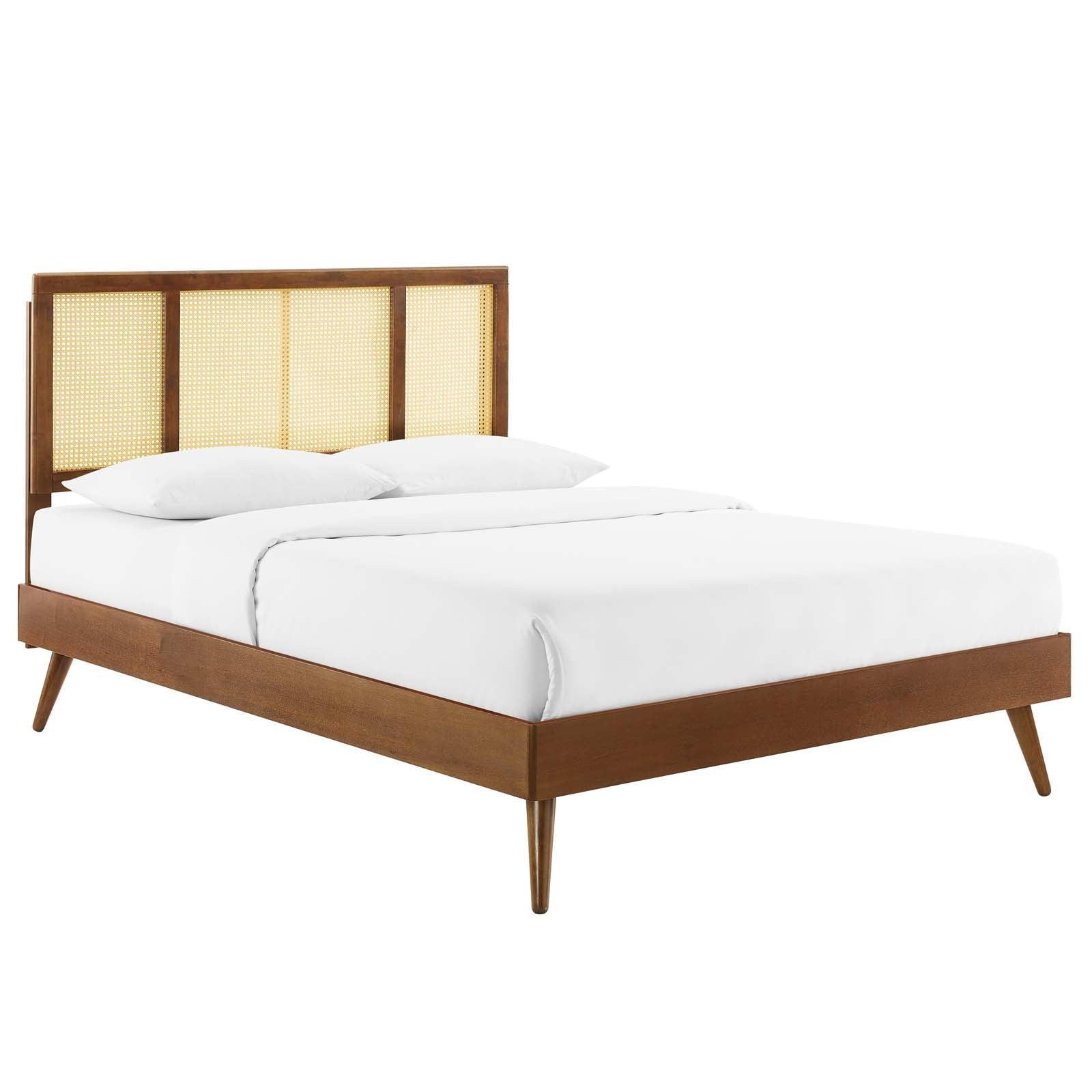 Modway Kelsea Cane and Wood King Platform Bed With Splayed Legs FredCo