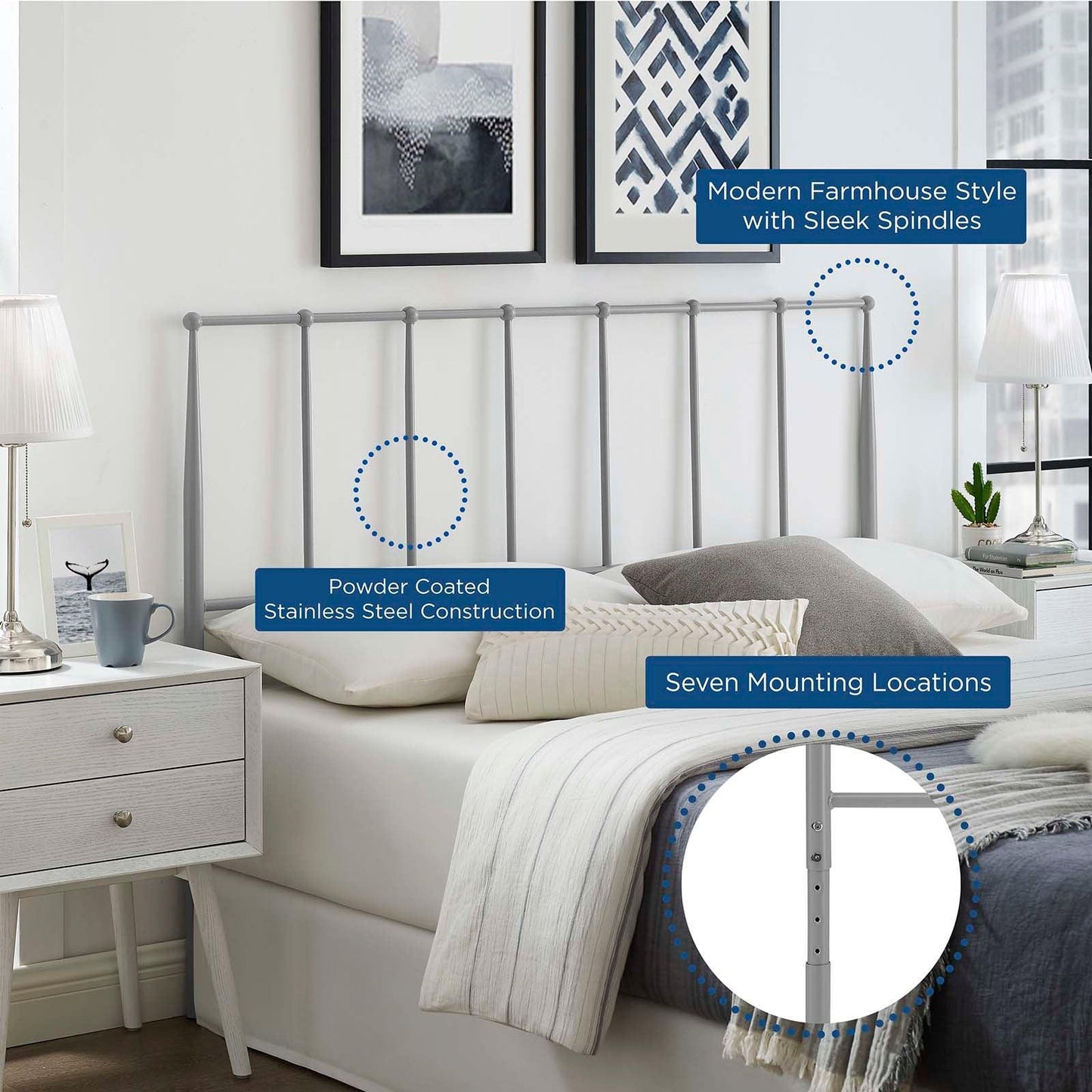 Modway Kiana King Metal Stainless Steel Headboard FredCo