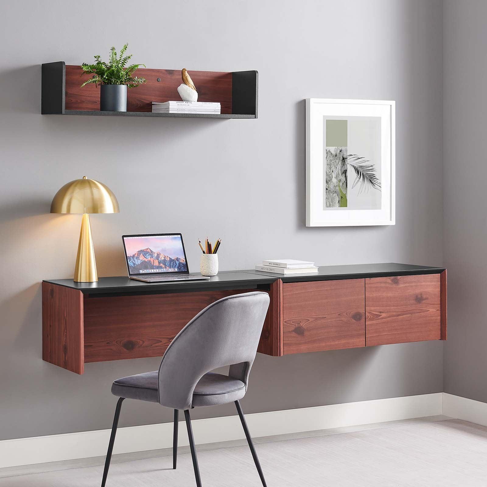 Modway Kinetic 38" Wall-Mount Office Desk With Cabinet and Shelf FredCo