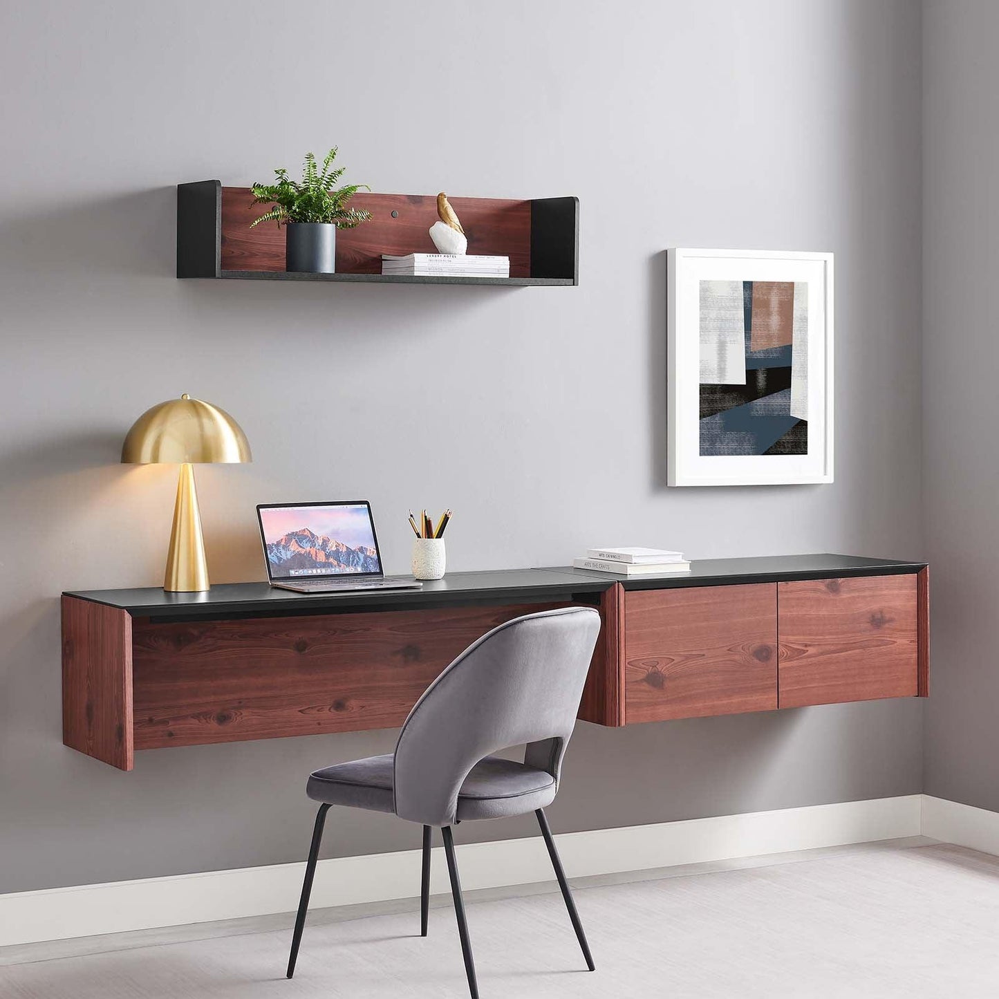 Modway Kinetic 49" Wall-Mount Office Desk With Cabinet and Shelf FredCo