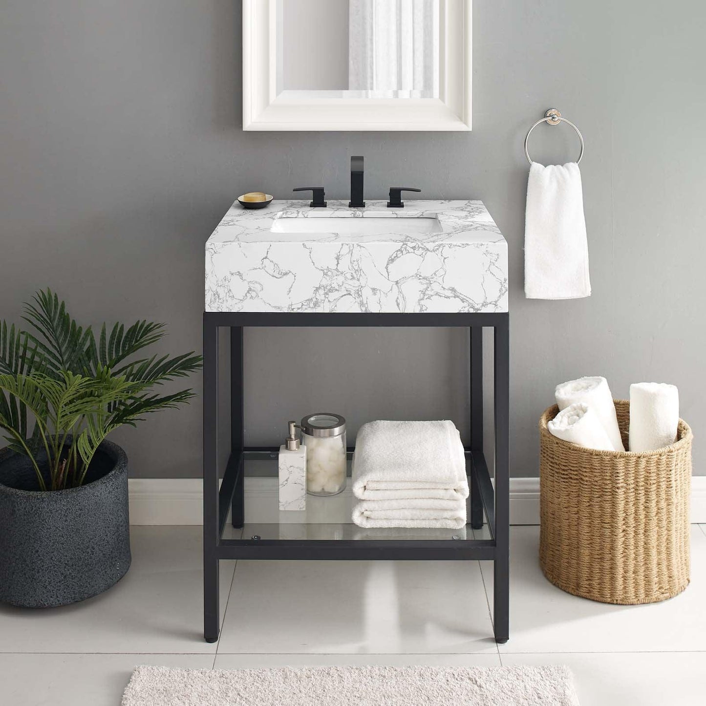 Modway Kingsley 26" Black Stainless Steel Bathroom Vanity FredCo