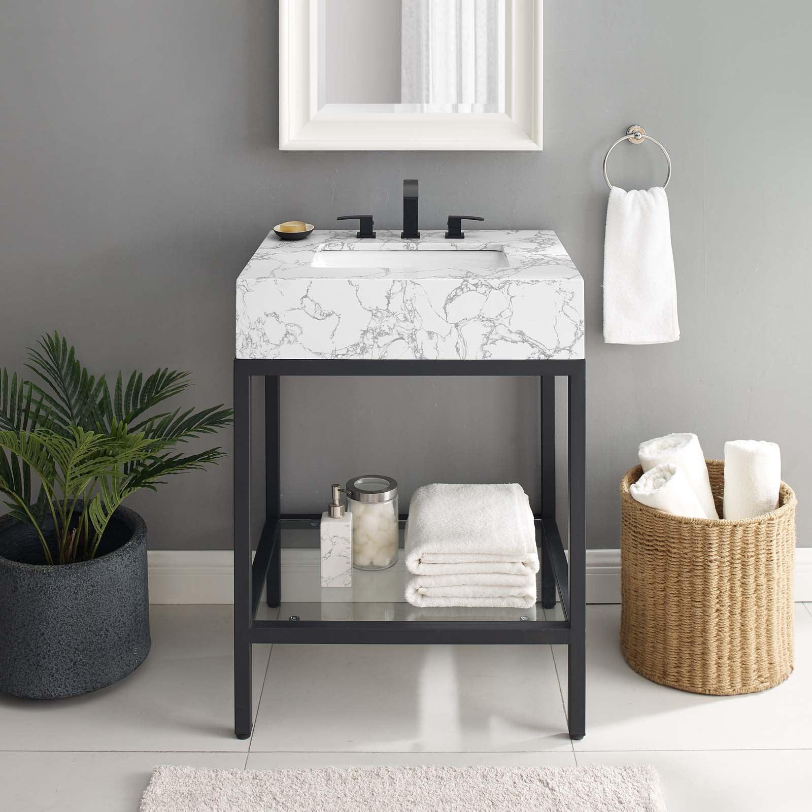 Modway Kingsley 26" Black Stainless Steel Bathroom Vanity FredCo