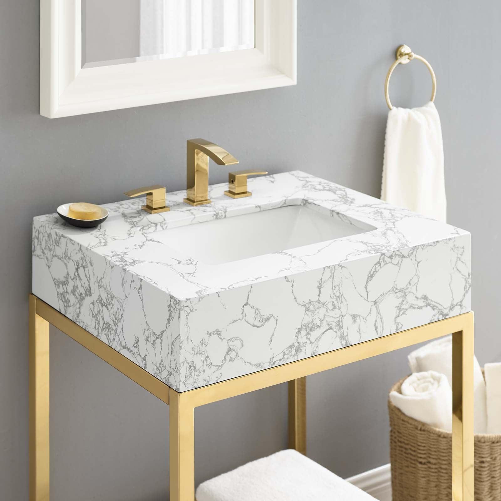 Modway Kingsley 26" Gold Stainless Steel Bathroom Vanity FredCo