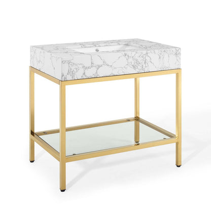 Modway Kingsley 36" Gold Stainless Steel Bathroom Vanity FredCo