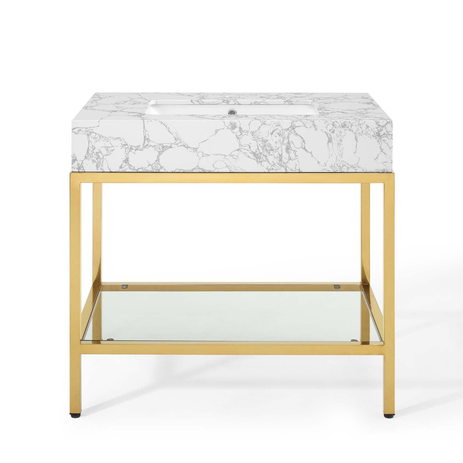 Modway Kingsley 36" Gold Stainless Steel Bathroom Vanity FredCo