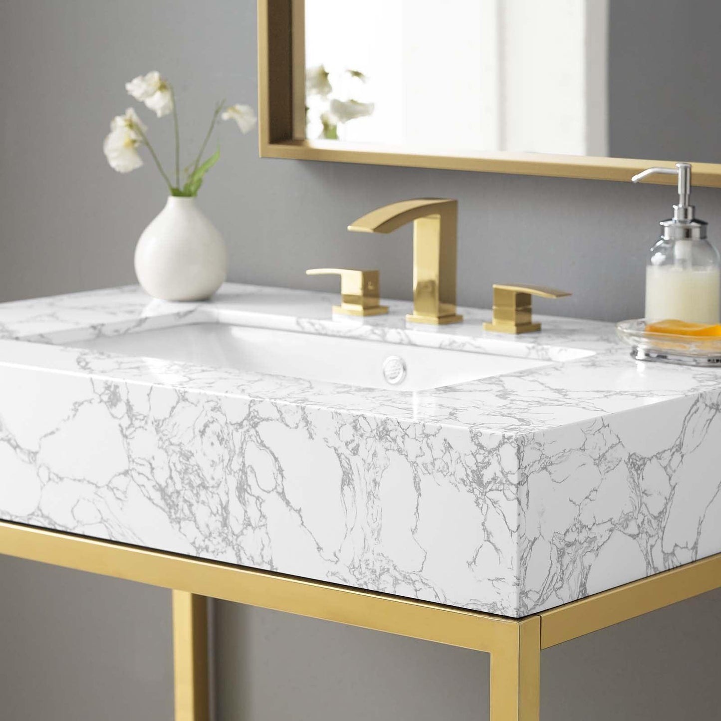 Modway Kingsley 36" Gold Stainless Steel Bathroom Vanity FredCo