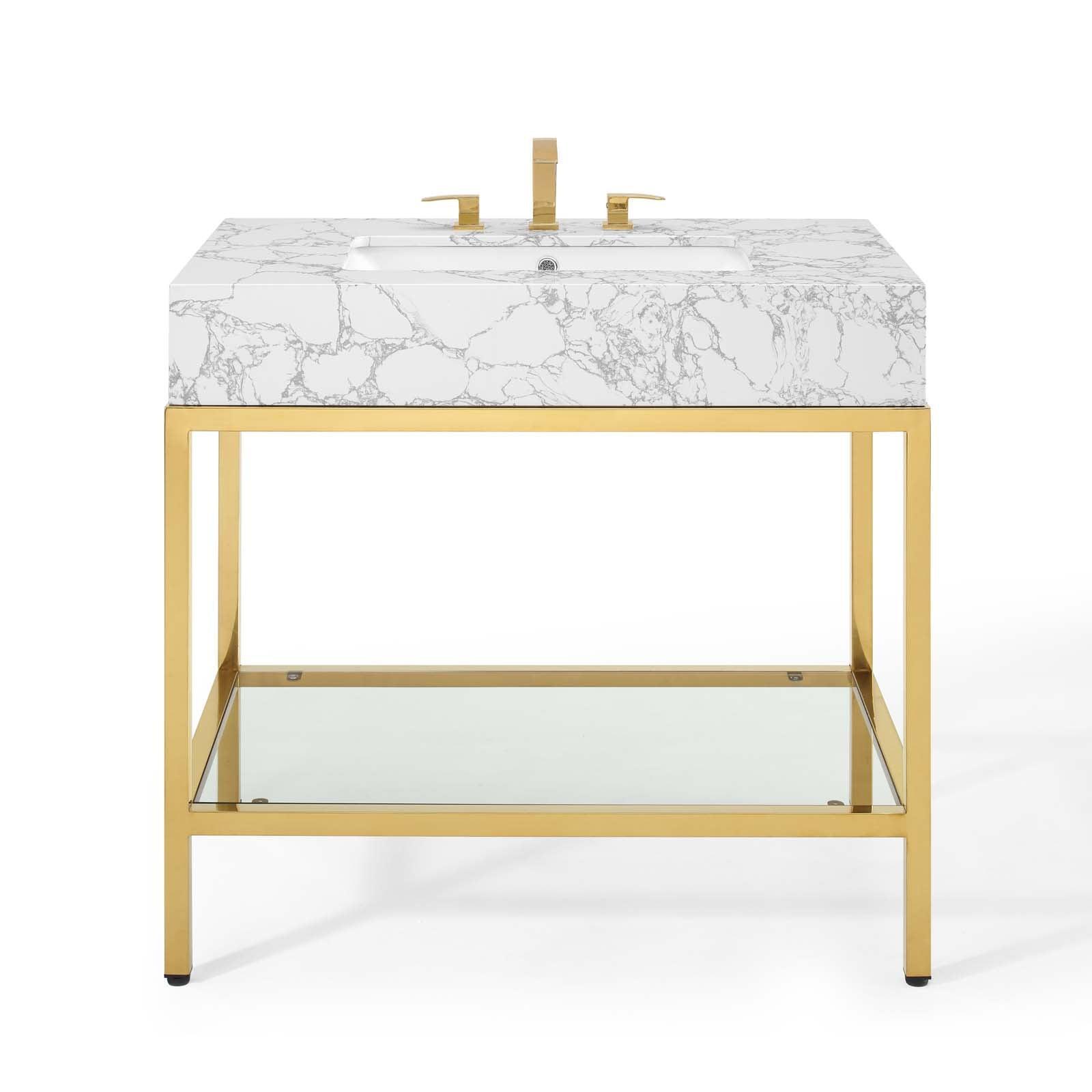 Modway Kingsley 36" Gold Stainless Steel Bathroom Vanity FredCo
