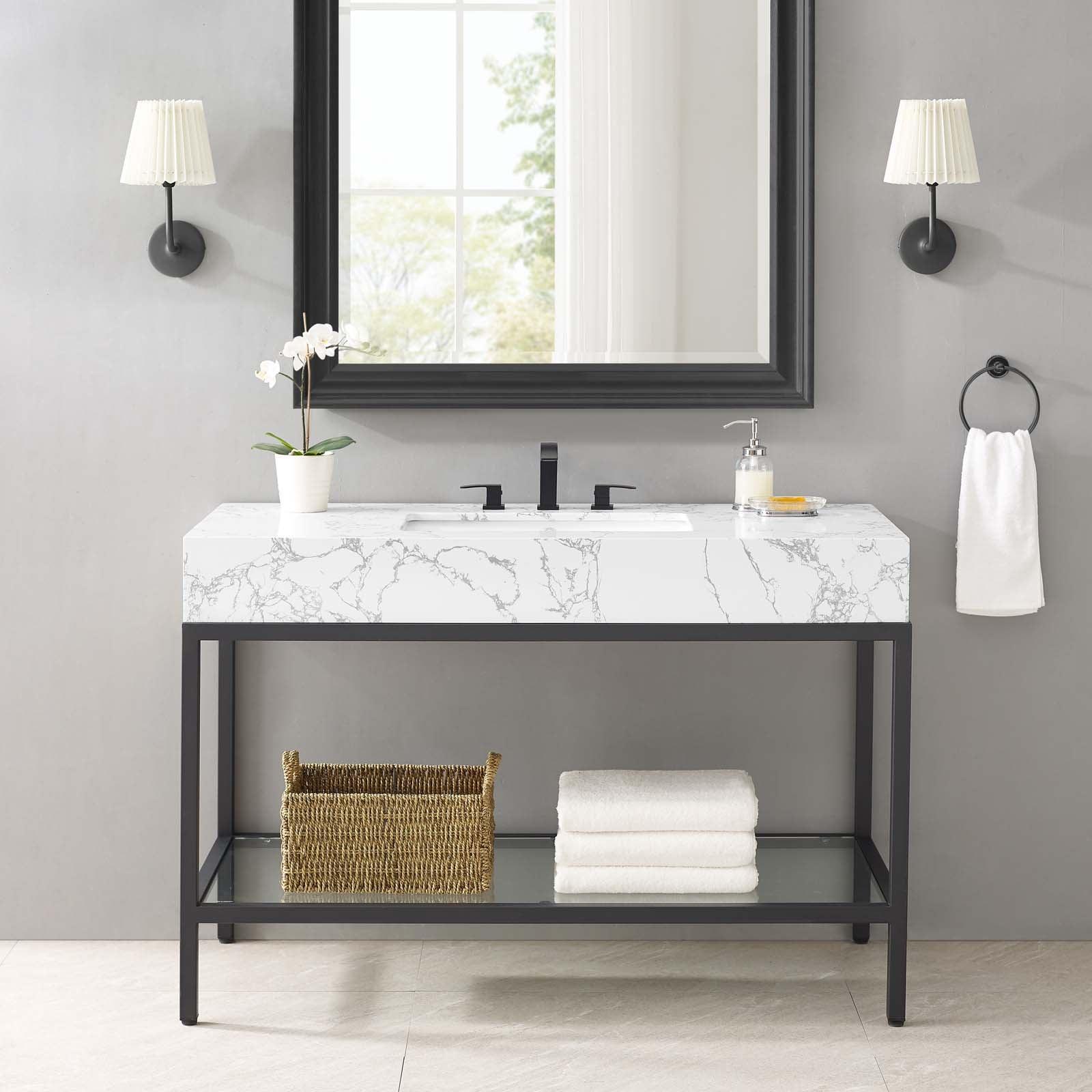 Modway Kingsley 50" Black Stainless Steel Bathroom Vanity FredCo