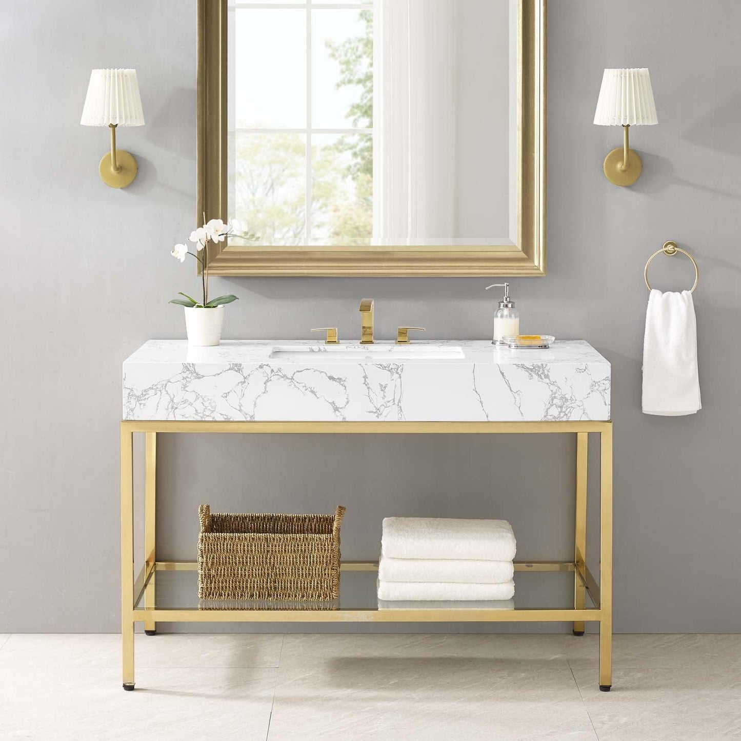 Modway Kingsley 50" Gold Stainless Steel Bathroom Vanity FredCo