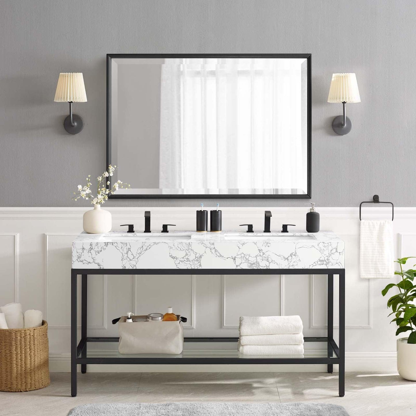 Modway Kingsley 60" Black Stainless Steel Bathroom Vanity FredCo