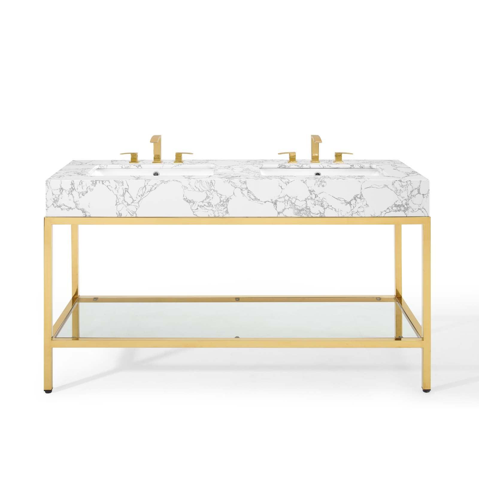 Modway Kingsley 60" Gold Stainless Steel Bathroom Vanity FredCo