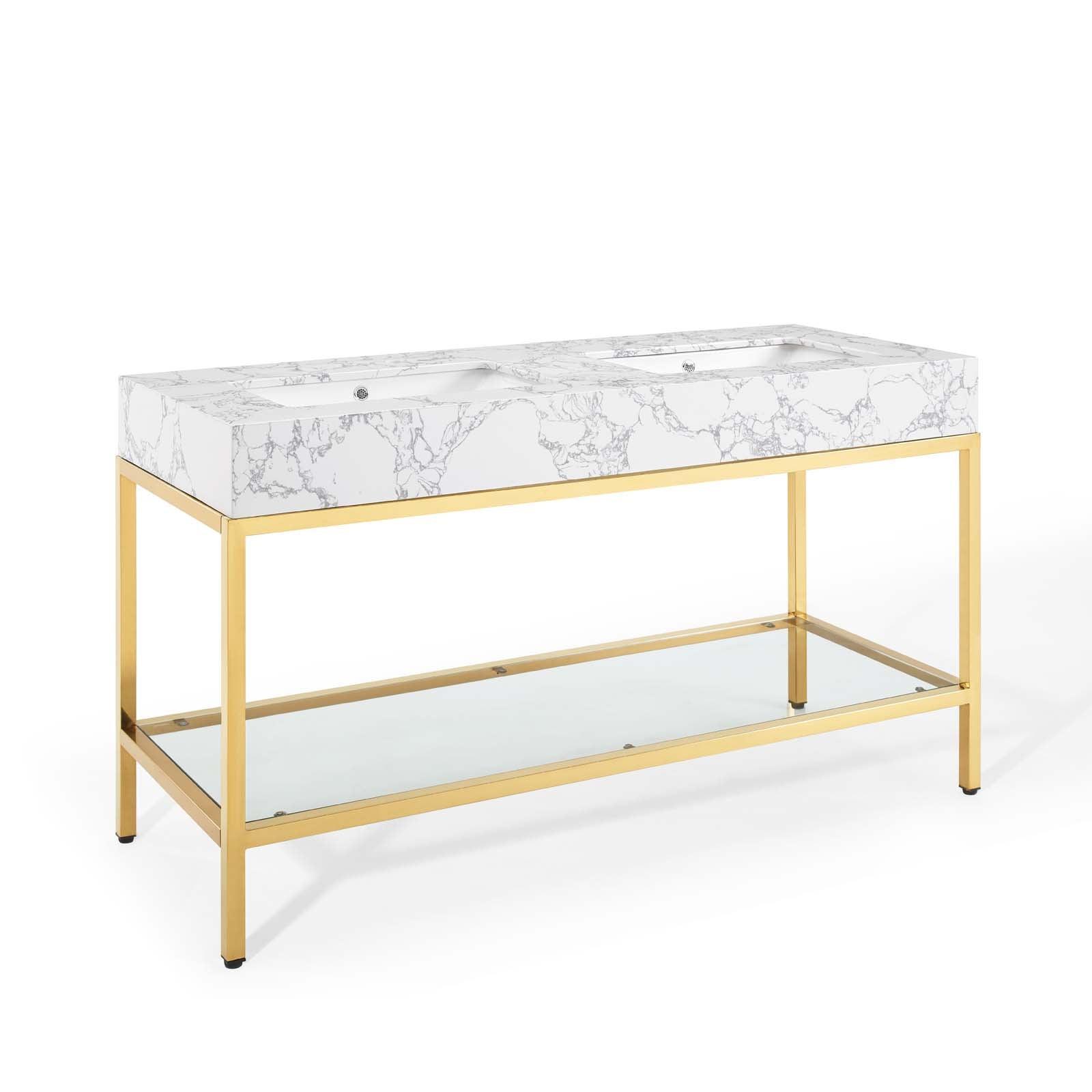 Modway Kingsley 60" Gold Stainless Steel Bathroom Vanity FredCo