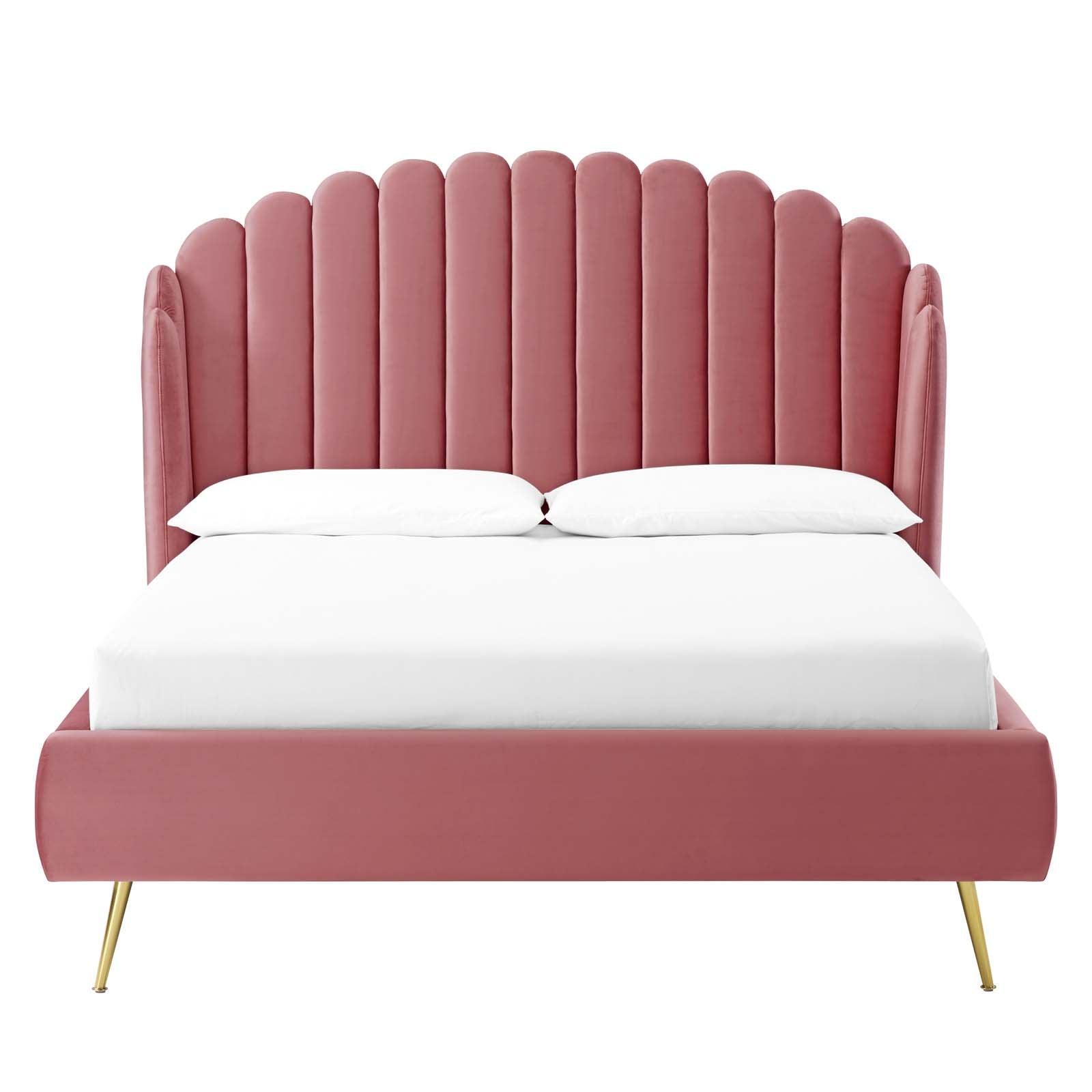 Modway Lana Queen Performance Velvet Wingback Platform Bed FredCo