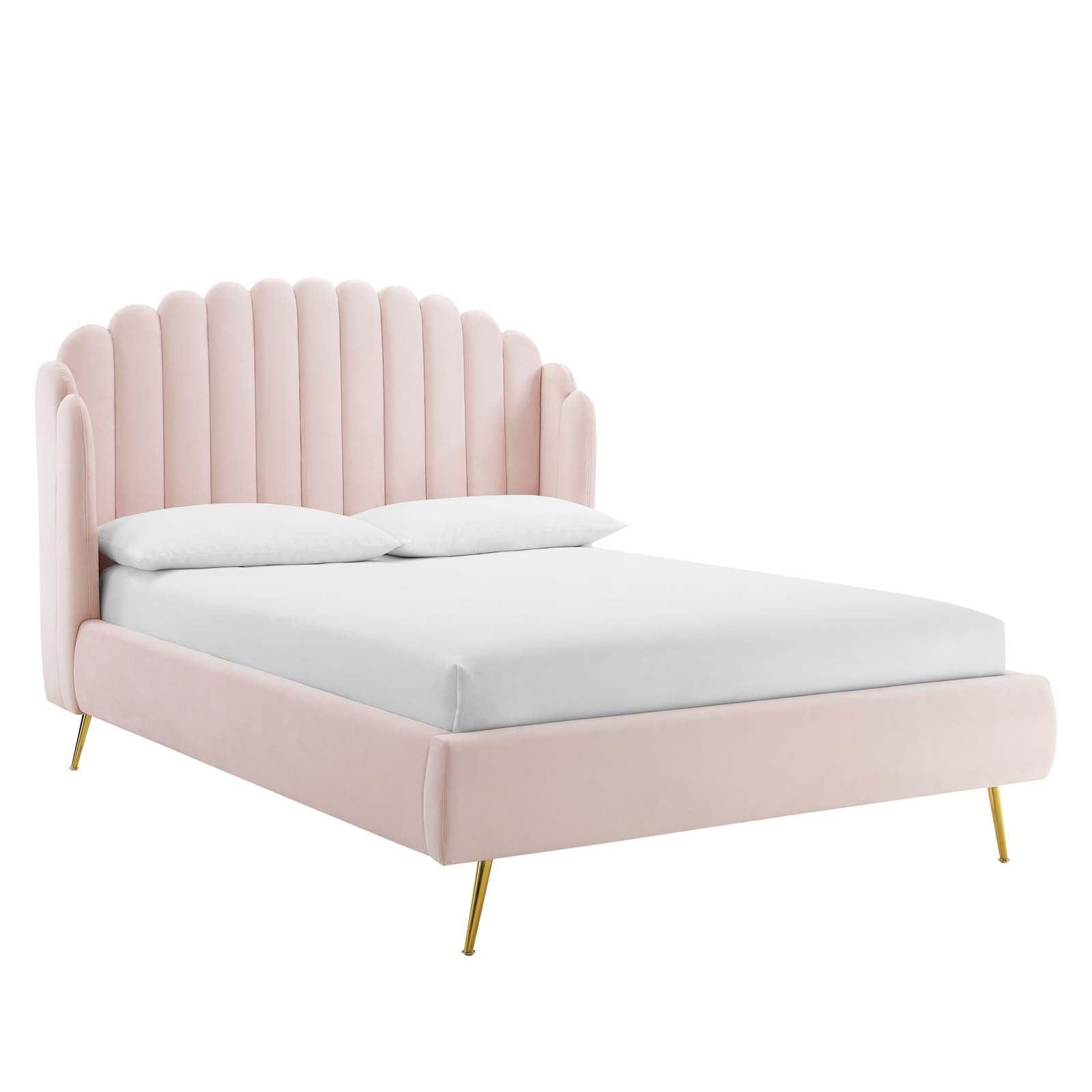 Modway Lana Queen Performance Velvet Wingback Platform Bed FredCo
