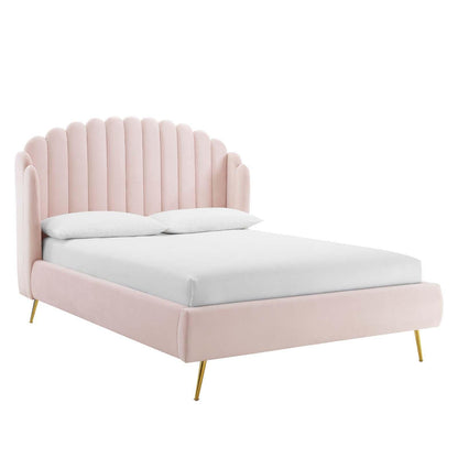 Modway Lana Queen Performance Velvet Wingback Platform Bed FredCo