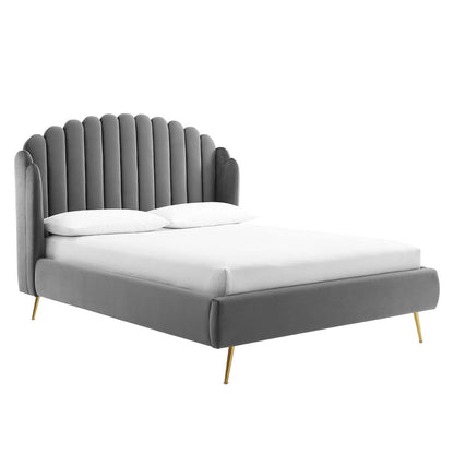 Modway Lana Queen Performance Velvet Wingback Platform Bed FredCo