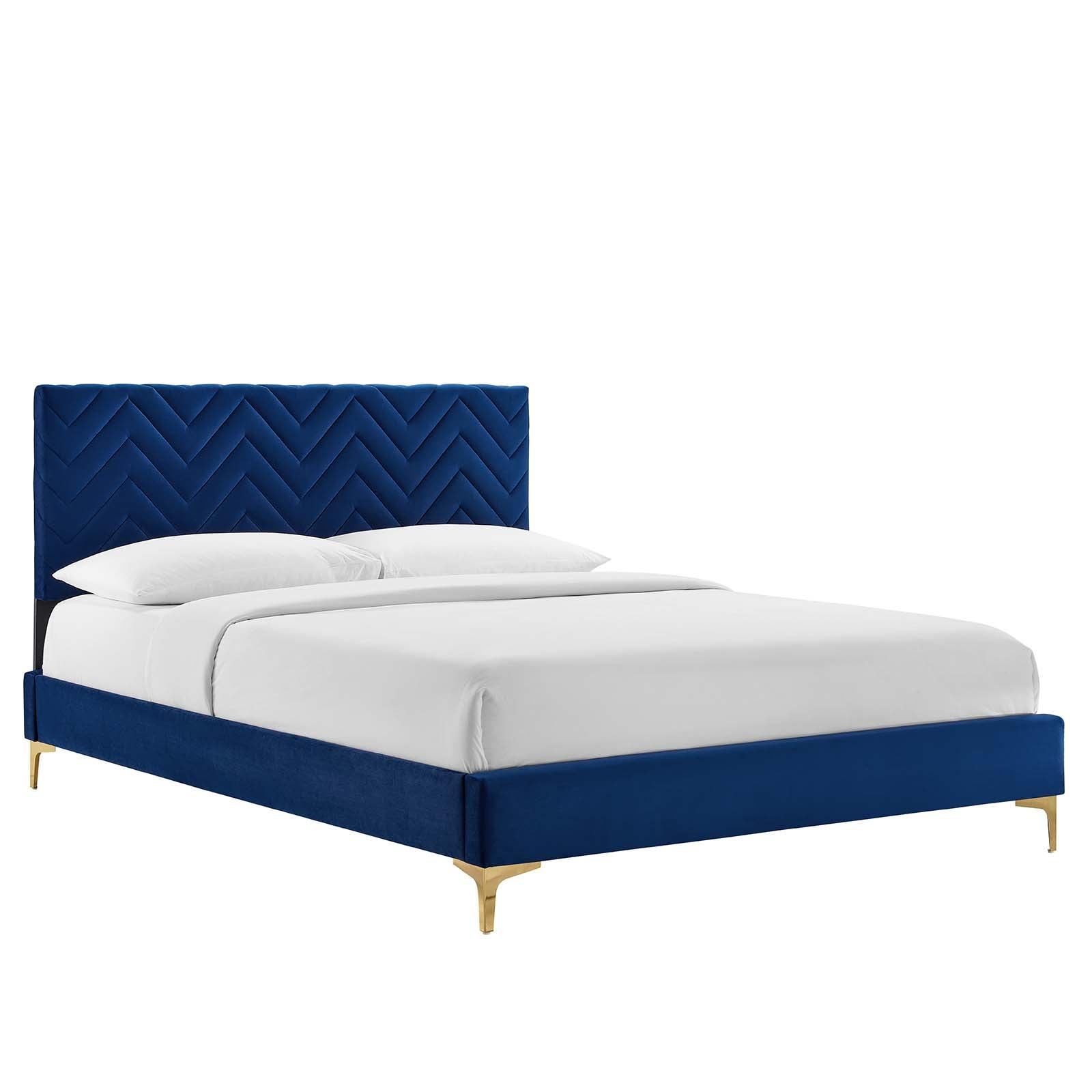 Modway Leah Chevron Tufted Performance Velvet Full Platform Bed FredCo