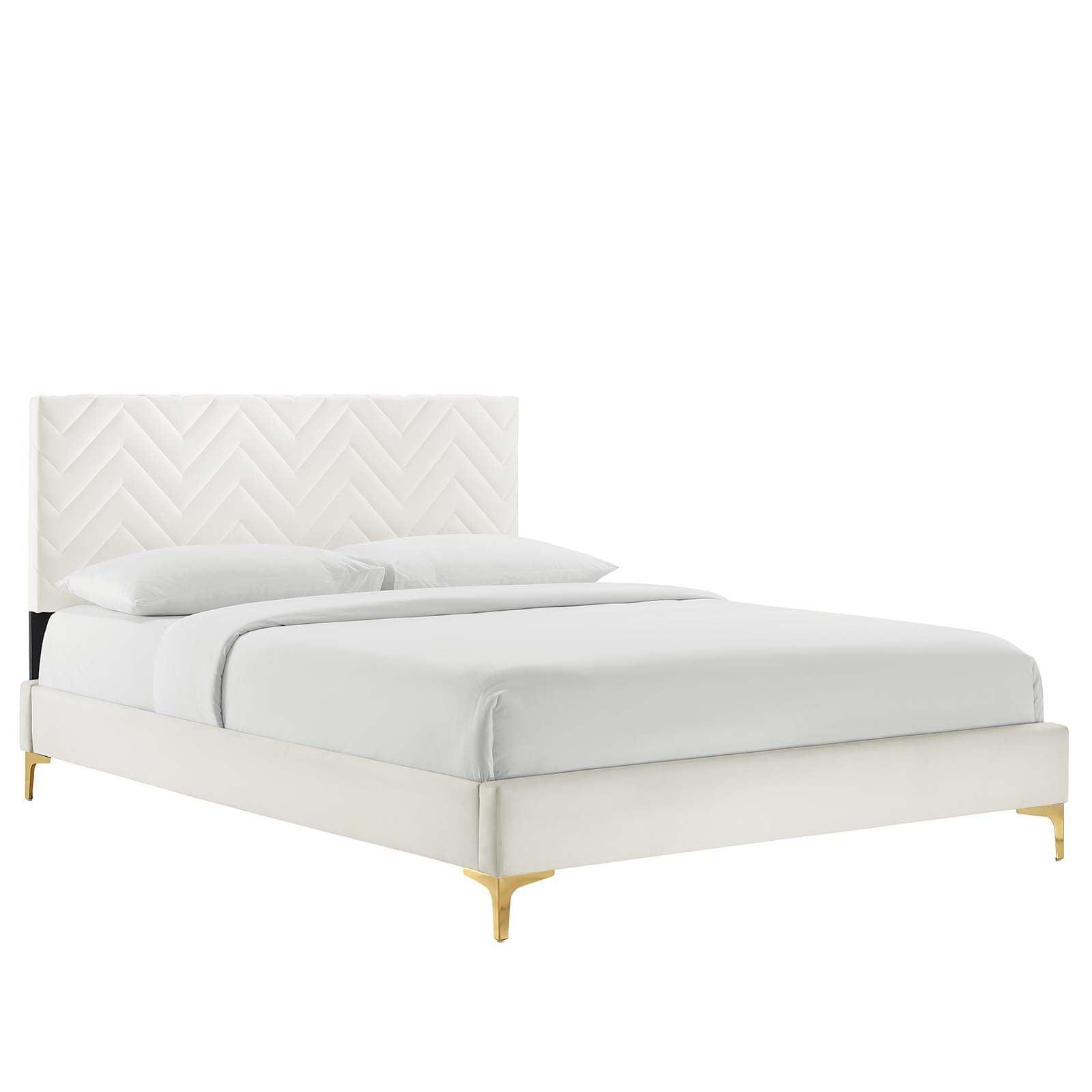 Modway Leah Chevron Tufted Performance Velvet Full Platform Bed FredCo