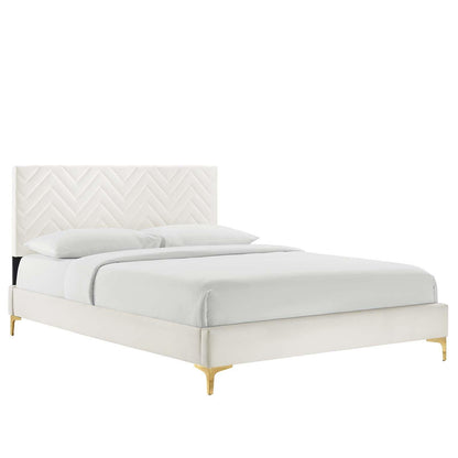 Modway Leah Chevron Tufted Performance Velvet Full Platform Bed FredCo