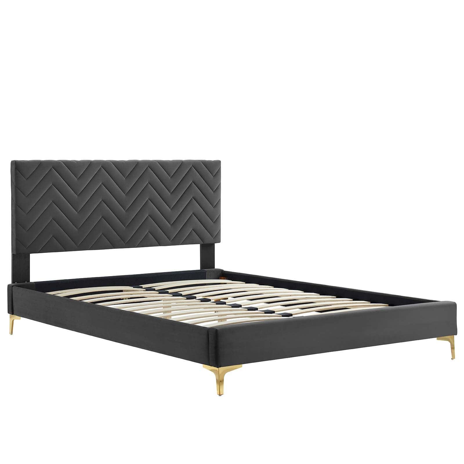 Modway Leah Chevron Tufted Performance Velvet Full Platform Bed FredCo