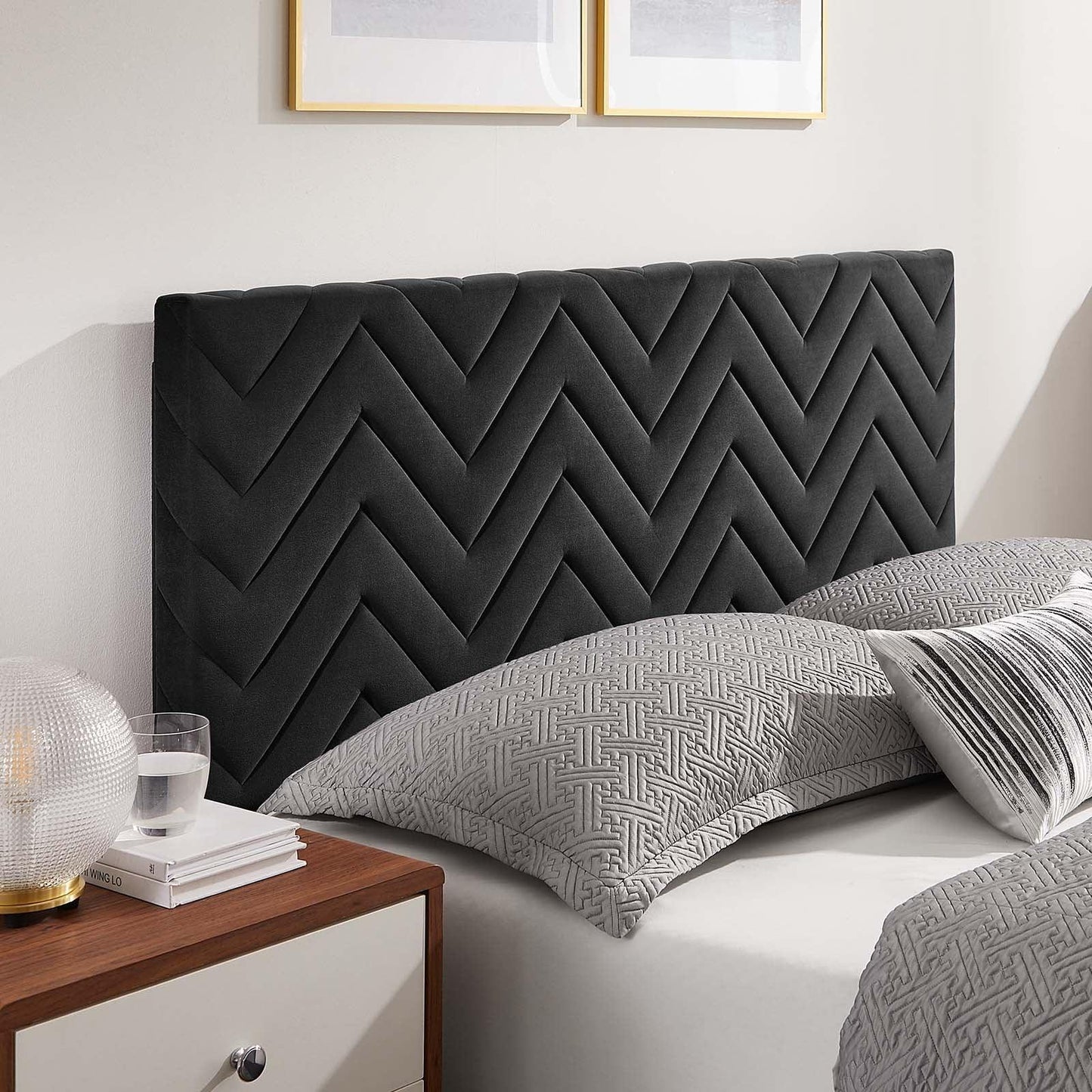 Modway Leah Chevron Tufted Performance Velvet Full Platform Bed FredCo