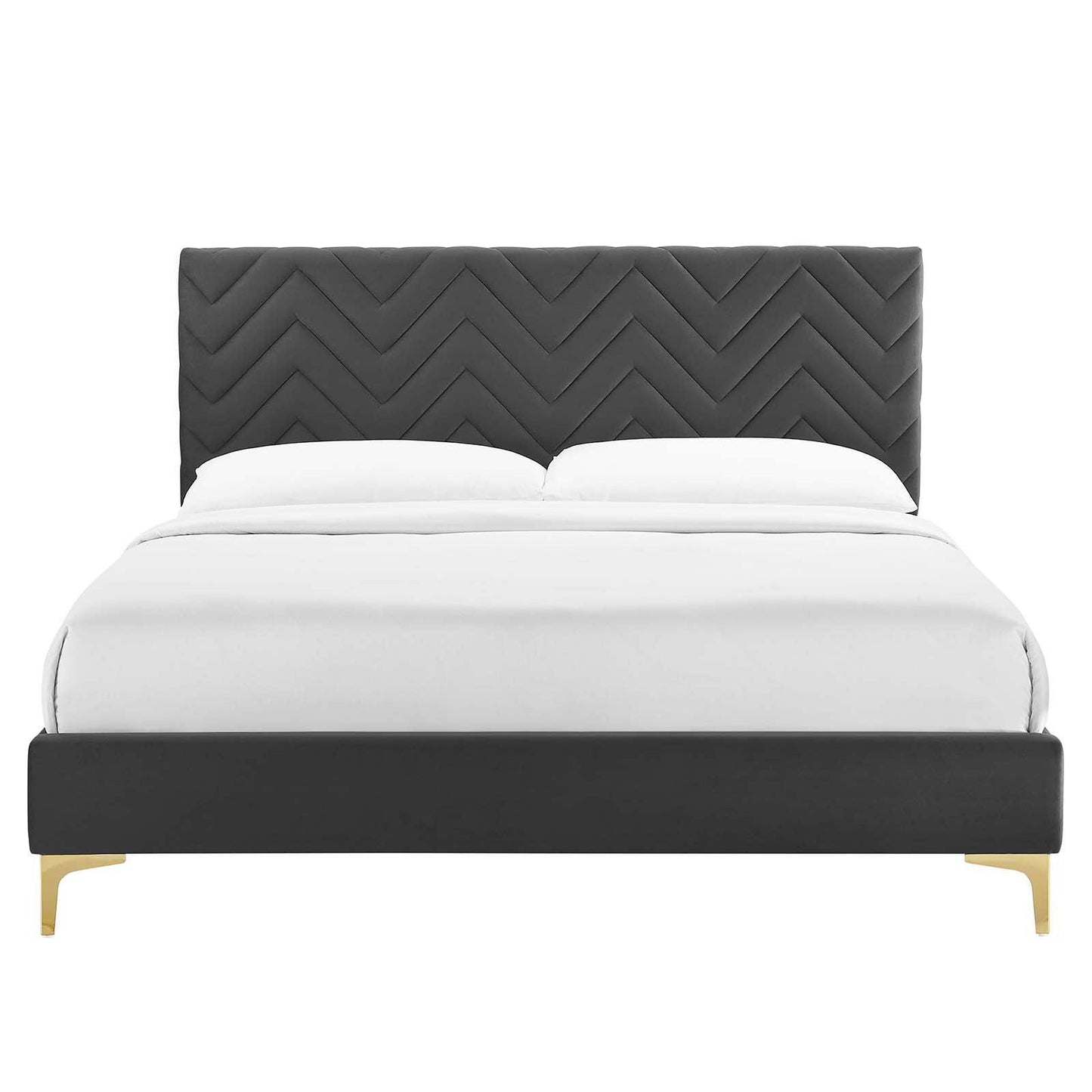 Modway Leah Chevron Tufted Performance Velvet Twin Platform Bed FredCo