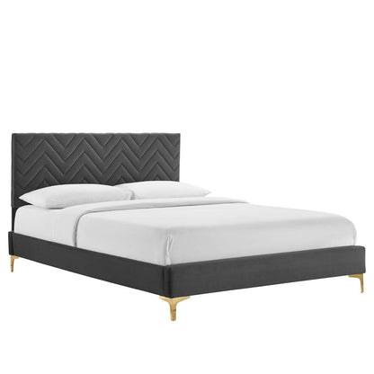 Modway Leah Chevron Tufted Performance Velvet Twin Platform Bed FredCo
