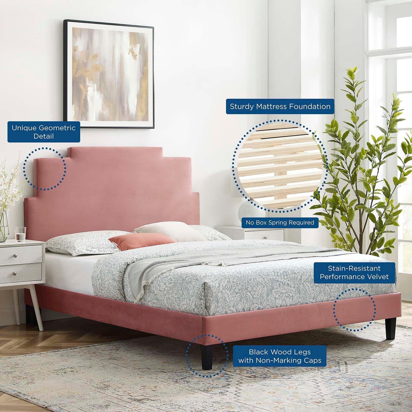 Modway Lindsey Performance Velvet Full Platform Bed FredCo
