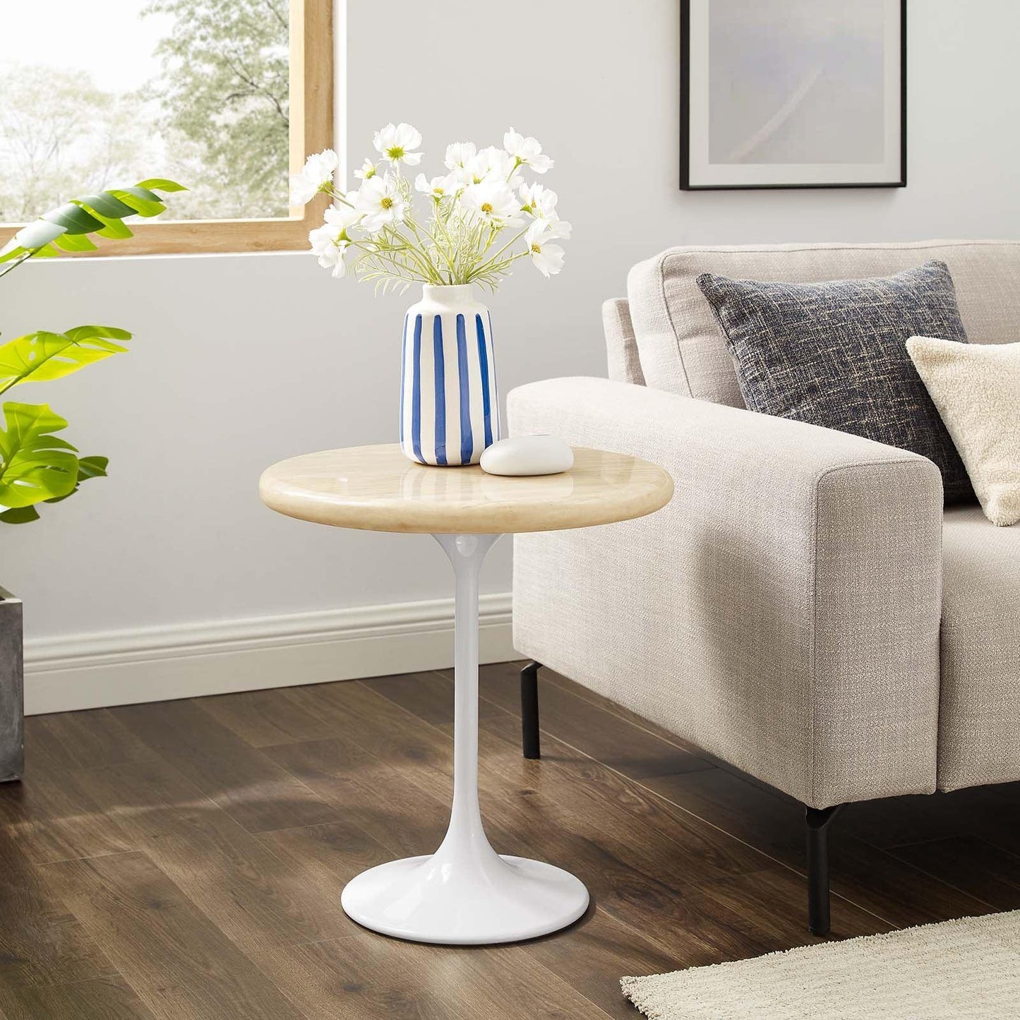 Modway Lippa 20" Round Artificial Travertine Side Table FredCo