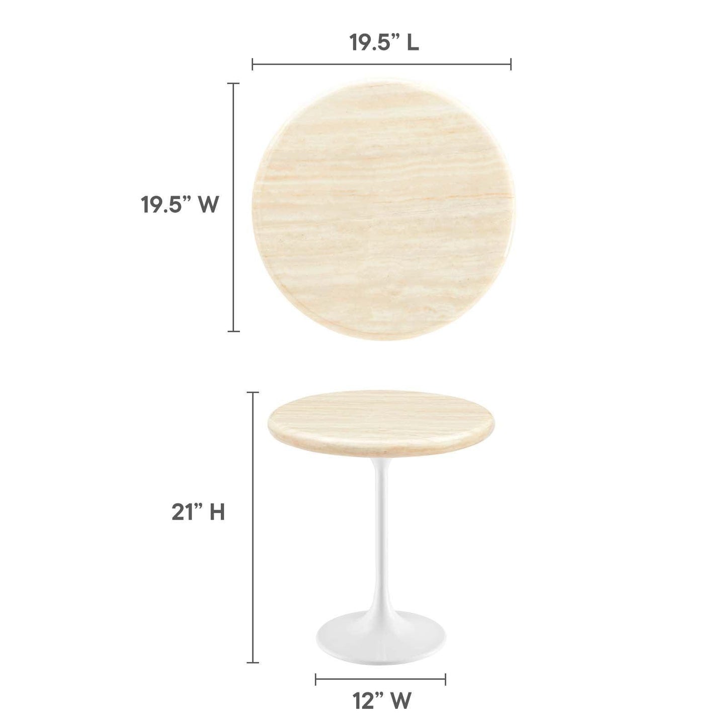Modway Lippa 20" Round Artificial Travertine Side Table FredCo