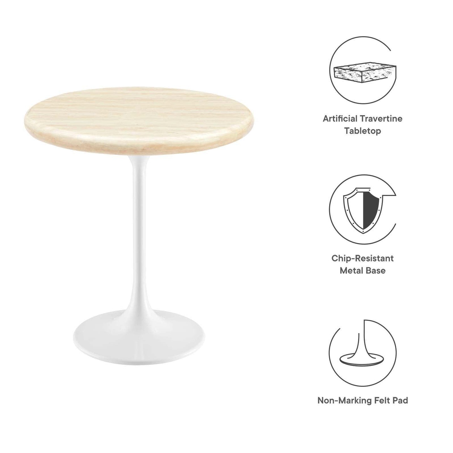 Modway Lippa 20" Round Artificial Travertine Side Table FredCo