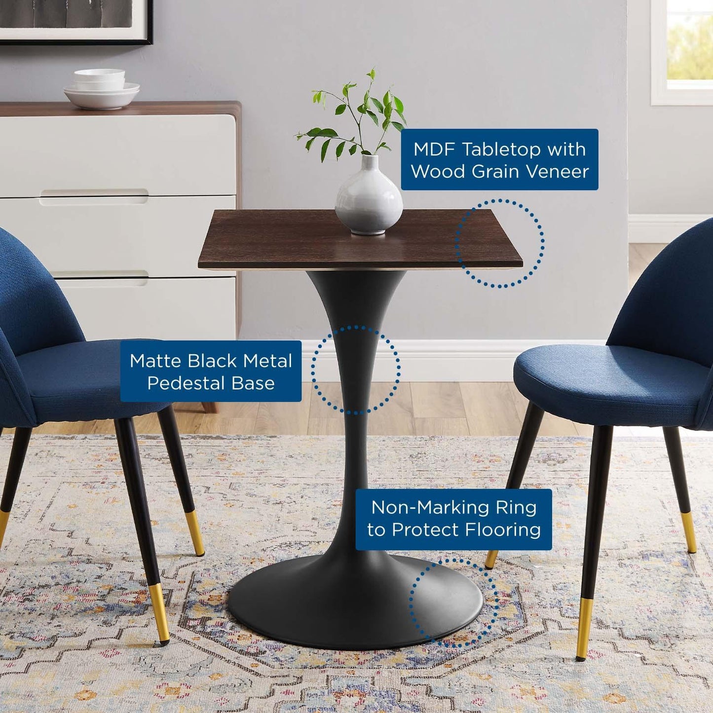 Modway Lippa 24" Wood Square Dining Table FredCo