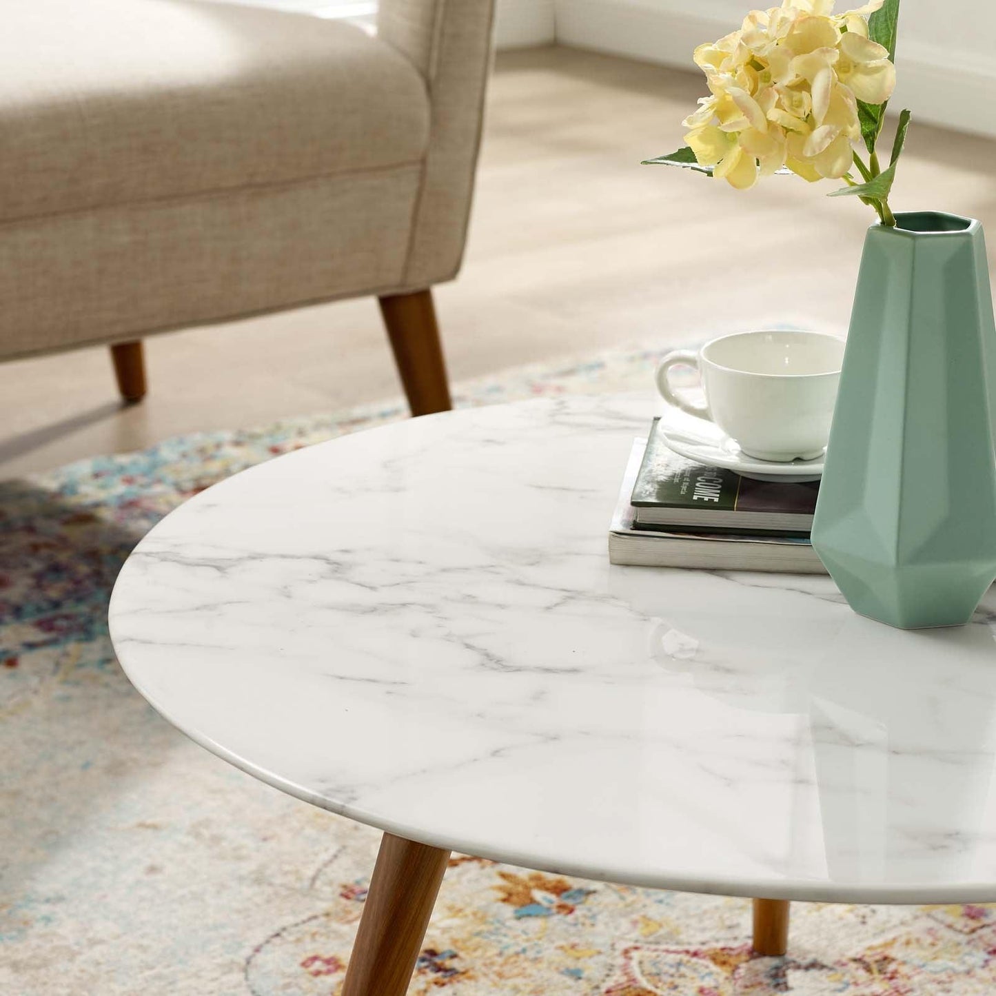 Modway Lippa 28" Round Artificial Marble Coffee Table with Tripod Base FredCo