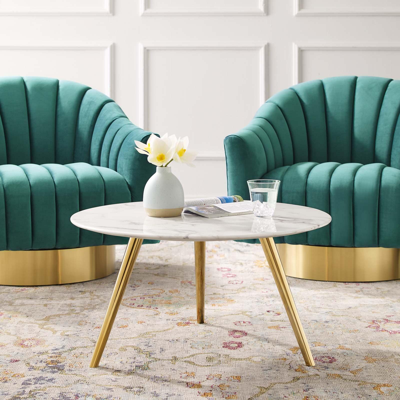 Modway Lippa 28" Round Artificial Marble Coffee Table with Tripod Base, EEI-3664 FredCo