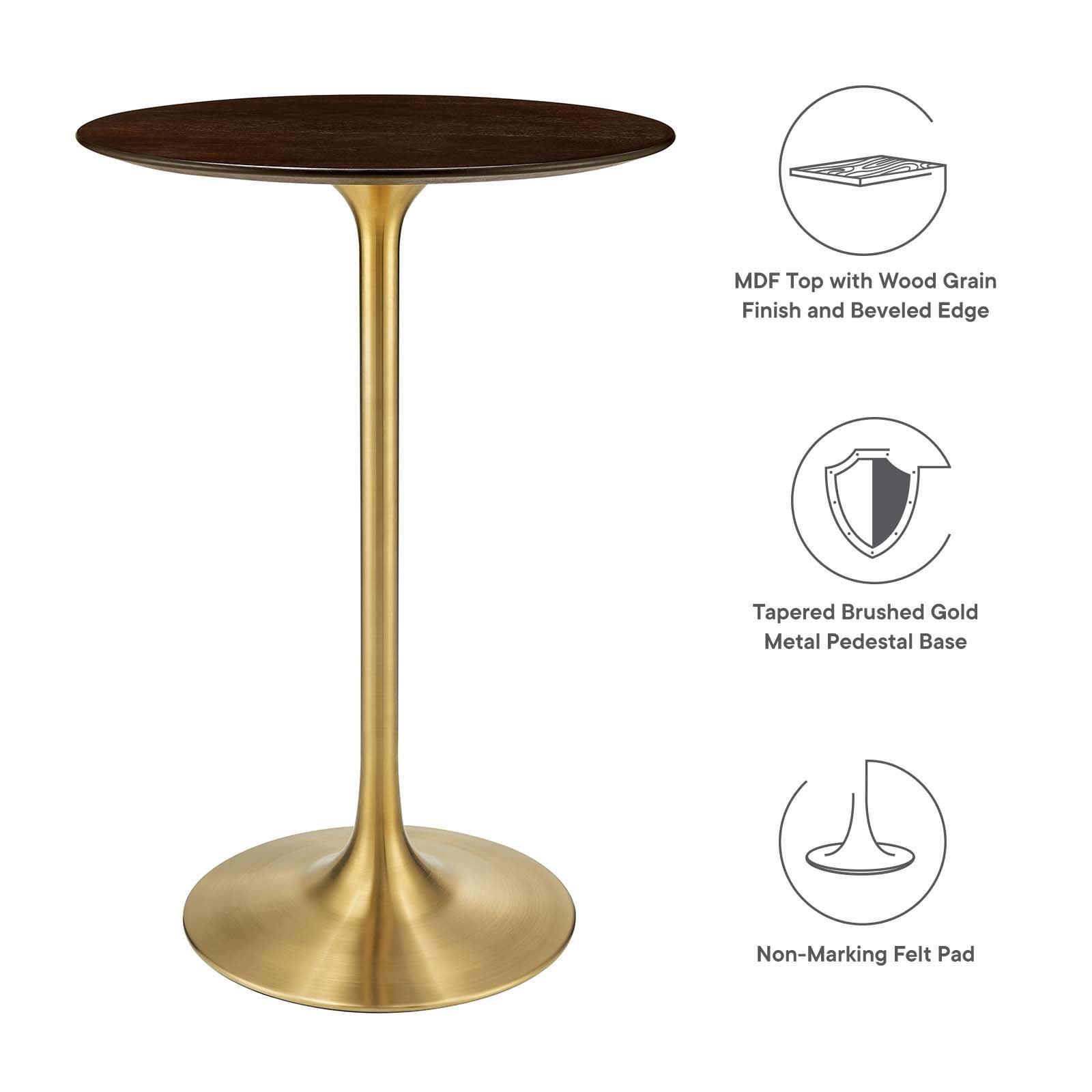 Modway Lippa 28" Round Cherry Walnut Wood Grain Bar Table FredCo