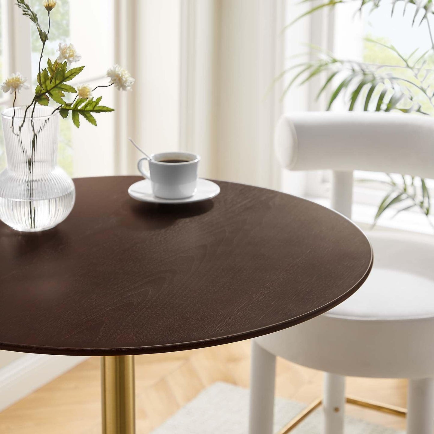 Modway Lippa 28" Round Cherry Walnut Wood Grain Bar Table FredCo