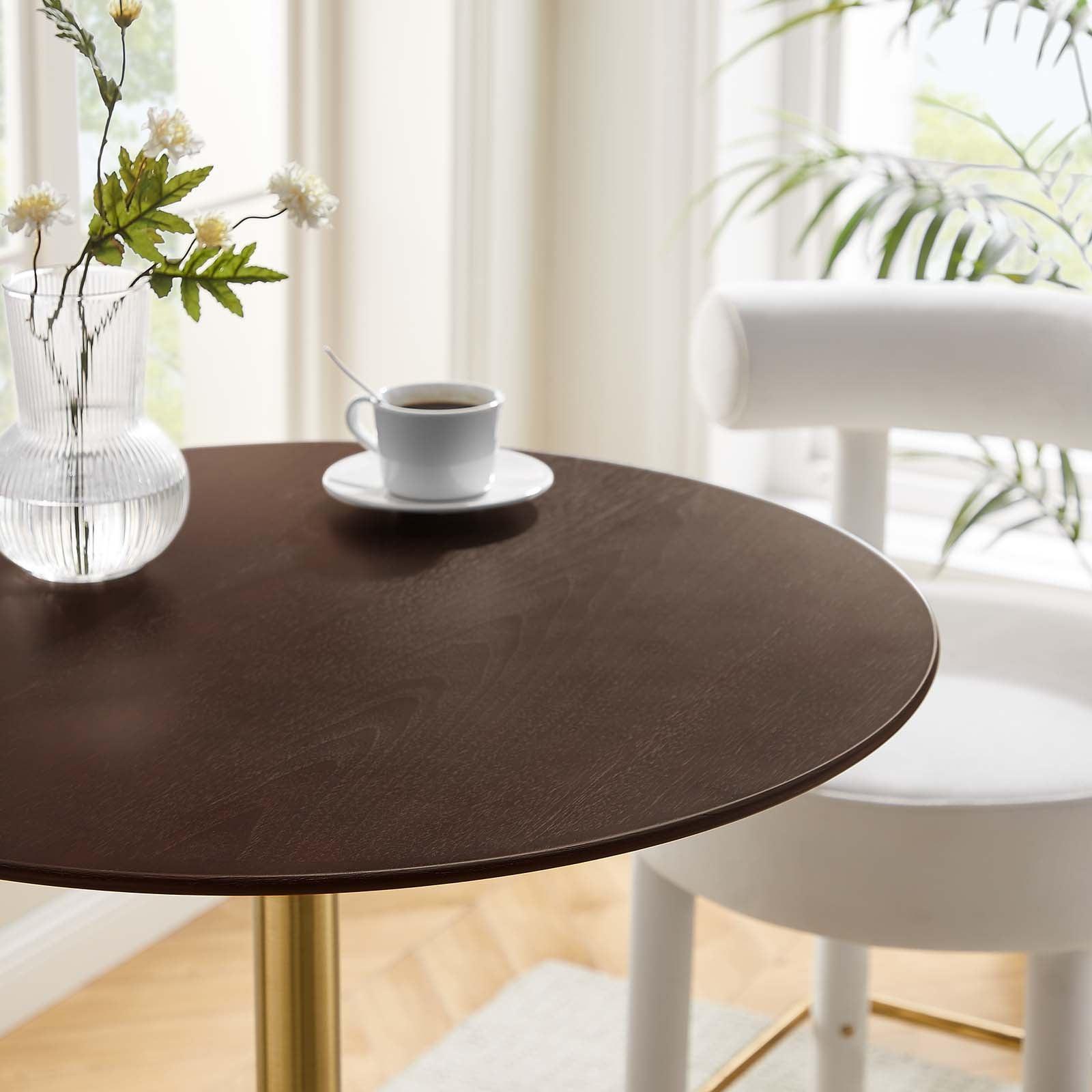 Modway Lippa 28" Round Cherry Walnut Wood Grain Bar Table FredCo