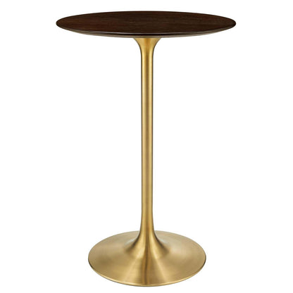 Modway Lippa 28" Round Cherry Walnut Wood Grain Bar Table FredCo