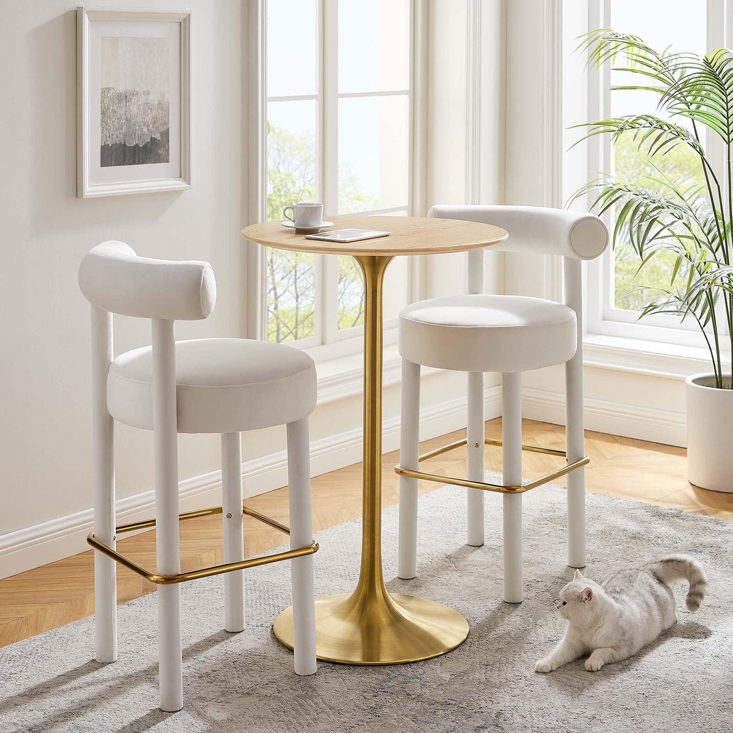 Modway Lippa 28" Round Natural Wood Grain Bar Table FredCo