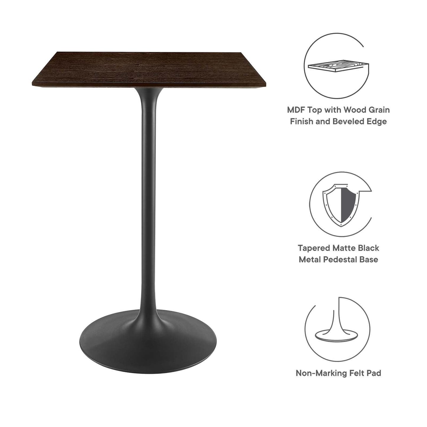 Modway Lippa 28" Square Wood Bar Table FredCo