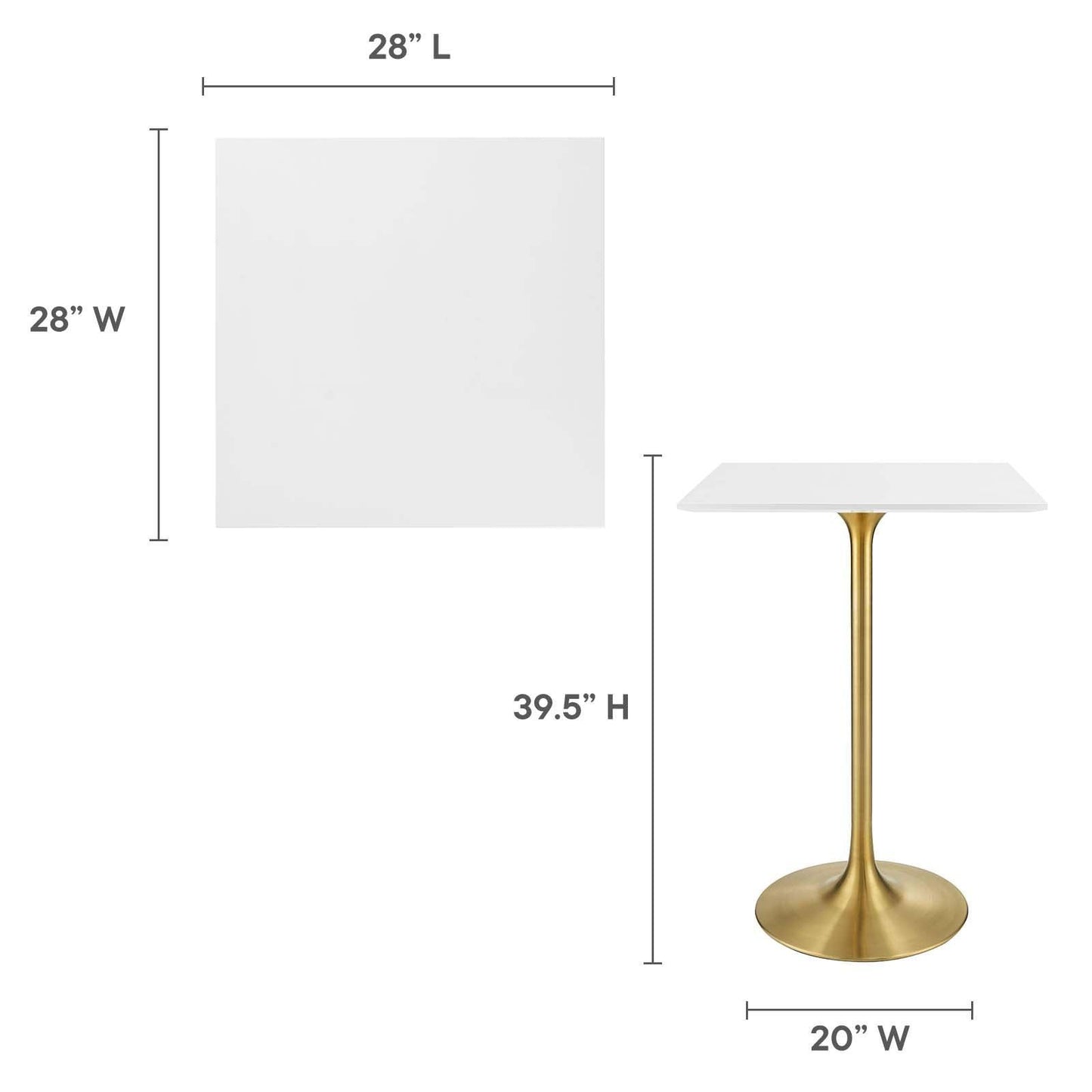 Modway Lippa 28" Square Wood Top Bar Table FredCo
