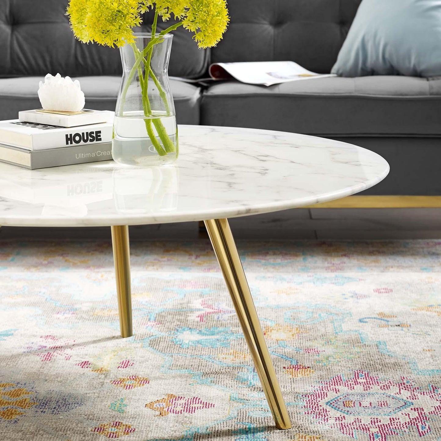 Modway Lippa 36" Round Artificial Marble Coffee Table with Tripod Base, EEI-3665 FredCo