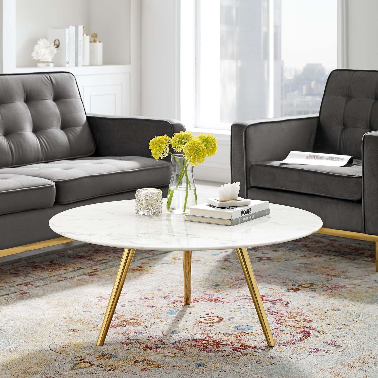 Modway Lippa 36" Round Artificial Marble Coffee Table with Tripod Base, EEI-3665 FredCo
