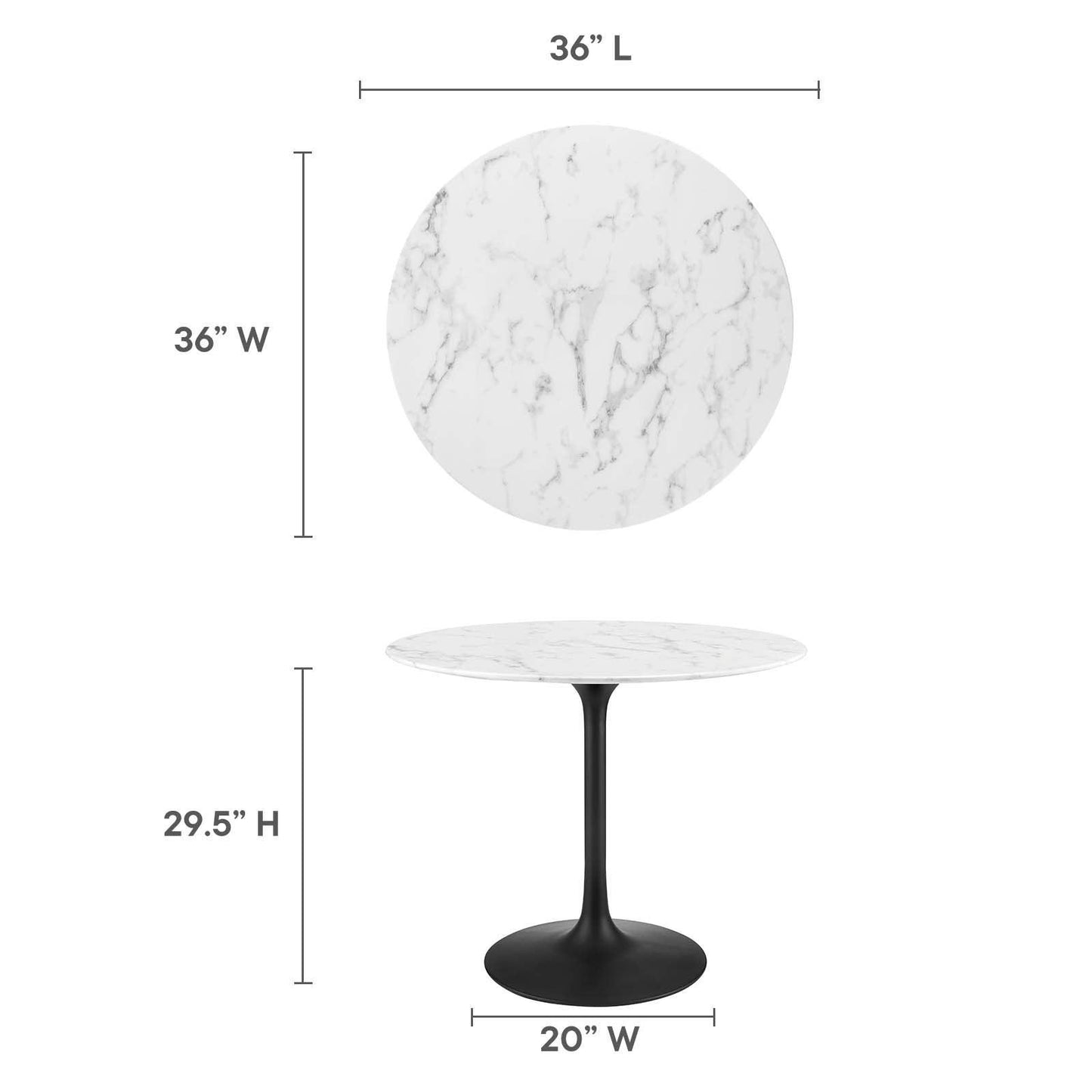 Modway Lippa 36" Round Artificial Marble Dining Table, EEI-3516 FredCo