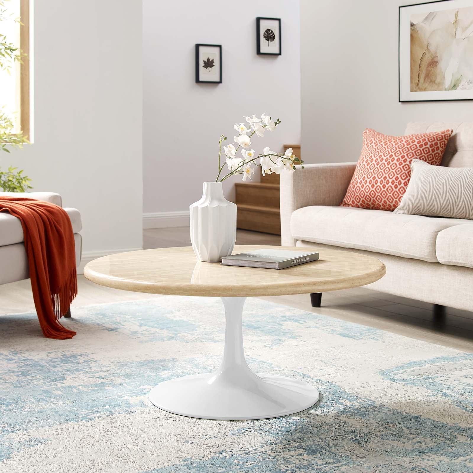 Modway Lippa 36” Round Artificial Travertine Coffee Table FredCo