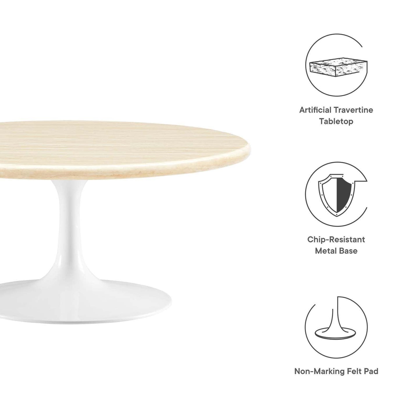 Modway Lippa 36” Round Artificial Travertine Coffee Table FredCo