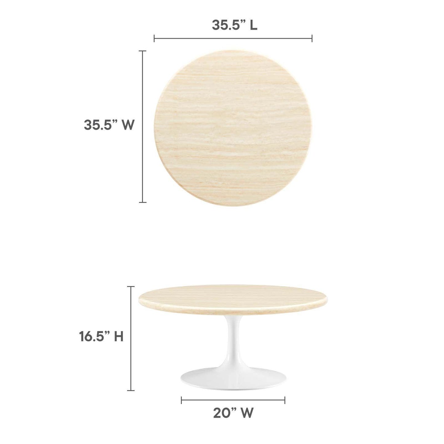 Modway Lippa 36” Round Artificial Travertine Coffee Table FredCo